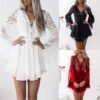Women's Lace Embroidery Flare Sleeve Mini Dress - Image 7