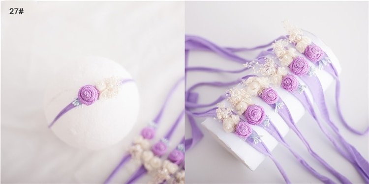 Baby Girl's Elastic Headband with Flower Shaped Ribbons